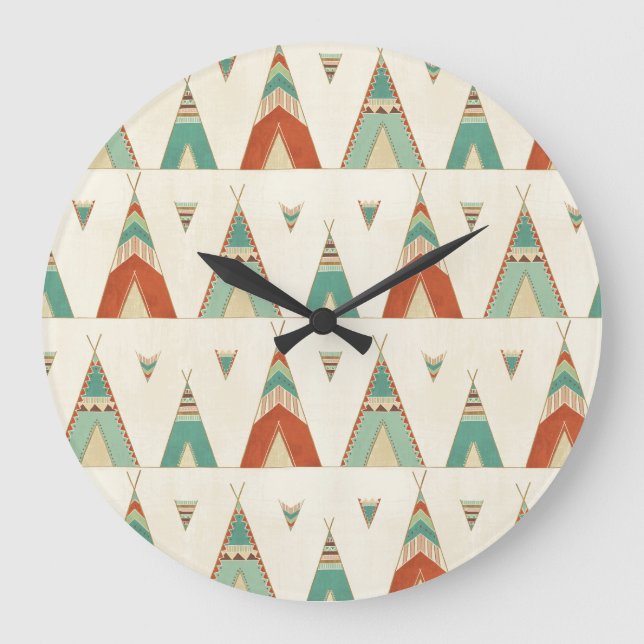 SüdwestGeo-Schritt| geometrisches Teepee-Muster Große Wanduhr (Vorderseite)