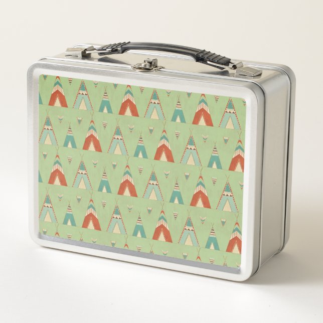 SüdwestGeo-Schritt| grünes Teepee-Muster Metall Lunch Box (Vorderseite)