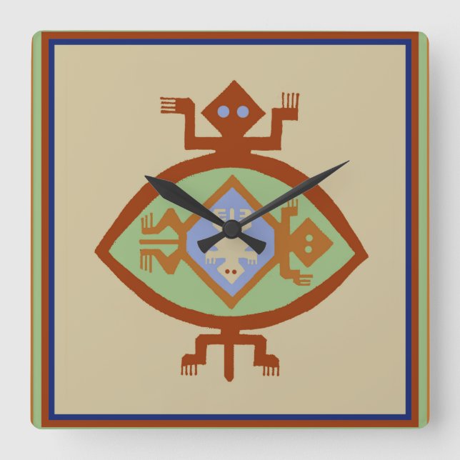Südwestlich der Amerikanischen Mimbres Turtle Cloc Quadratische Wanduhr (Vorderseite)