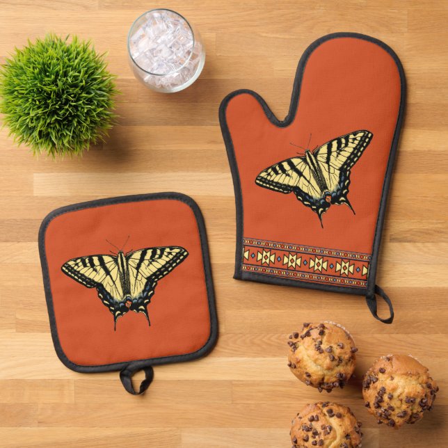 Südwestlich Gelbes Frack Butterfly Dok Orange Ofenhandschuh & Topflappen-Set (Oben Unten)