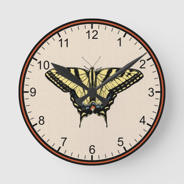 Südwestlich Gelbes Frack Schmetterling Klein Runde Wanduhr (Vorderseite)