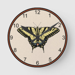 Südwestlich Gelbes Frack Schmetterling Klein Runde Wanduhr