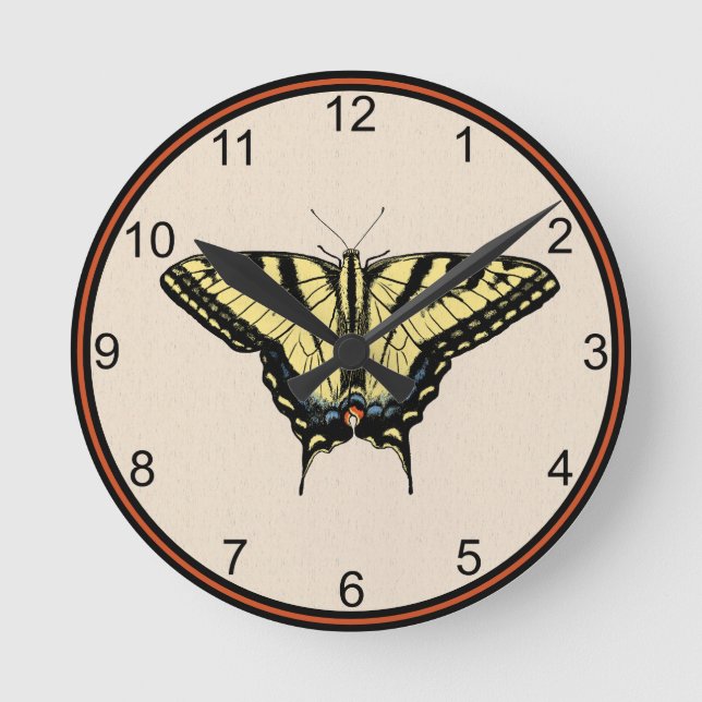 Südwestlich Gelbes Frack Schmetterling Klein Runde Wanduhr (Vorderseite)