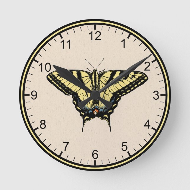 Südwestlich Gelbes Frack Schmetterling Klein Runde Wanduhr (Vorderseite)