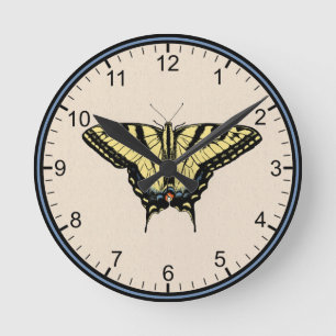 Südwestlich Gelbes Frack Schmetterling Klein Runde Wanduhr