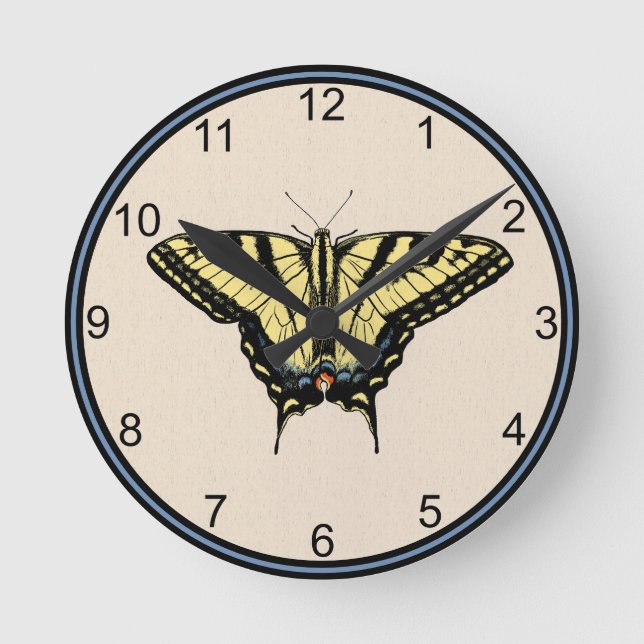 Südwestlich Gelbes Frack Schmetterling Klein Runde Wanduhr (Vorderseite)
