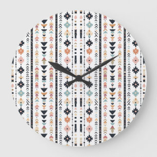 Südwestlich inspirierte geometrische Navajo-Creme- Große Wanduhr