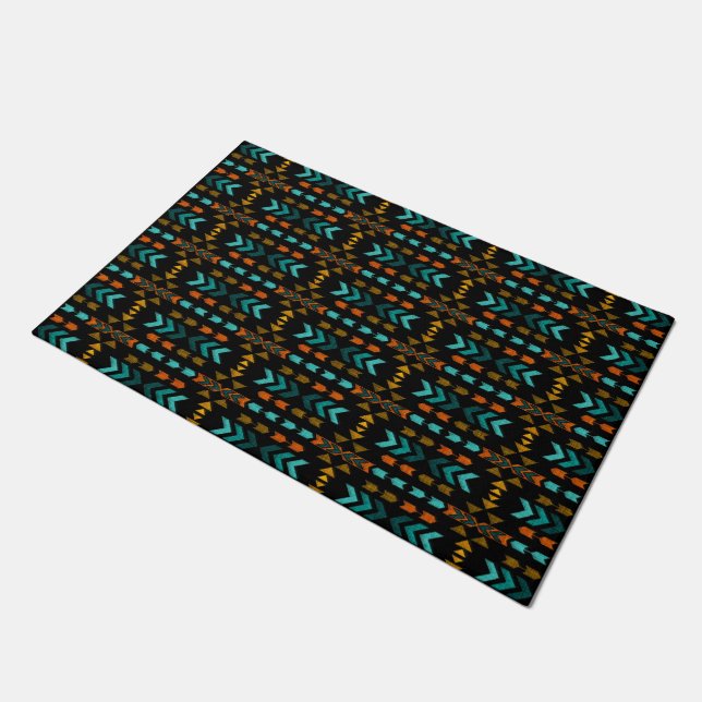 Südwestlich, Schwarz und Aqua, 18" x 24" Türmatte (Schrägansicht)