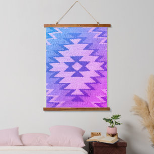 Südwestlich von Bright Blue, Pink, Lila Hues, Wandteppich Mit Holzrahmen