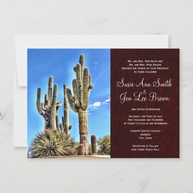Südwestlich von Saguaro Cactus Wedding Einladungen (Vorderseite)