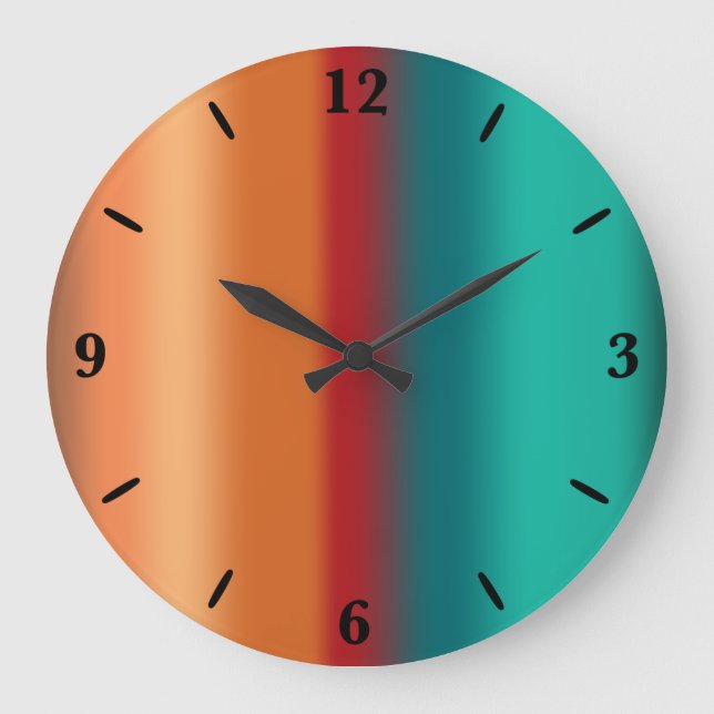 Südwestliche Orange Rot-Türkis-Regenbogen Streifen Große Wanduhr (Vorderseite)