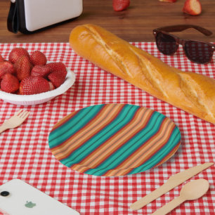 Südwestliche Orange Rot-Türkis-Regenbogen Streifen Pappteller