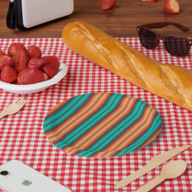 Südwestliche Orange Rot-Türkis-Regenbogen Streifen Pappteller (Picknick)