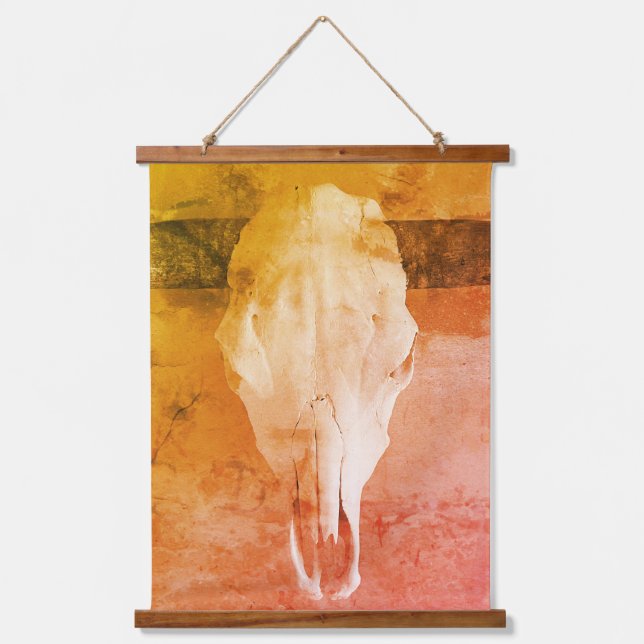 Südwestliche Rinder Skull Wall Tapestry Wandteppich Mit Holzrahmen (Vorderseite)