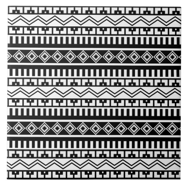 Südwestliche Schwarz-Weiß-Geometrie-Muster Fliese (Vorderseite)