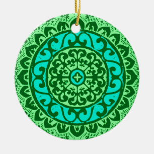 Südwestliche Sonne Mandala, grün und türkis Keramik Ornament