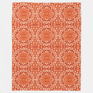 Südwestliche Sonnen-Mandala-Batik, Korallenorange Fleecedecke
