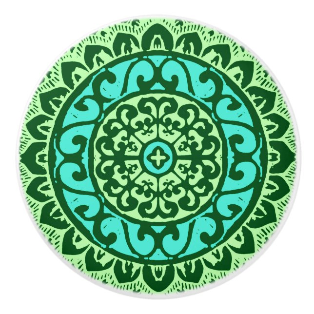 Südwestliche Sun Mandala Batik, Limettengrün Keramikknauf (Vorderseite)