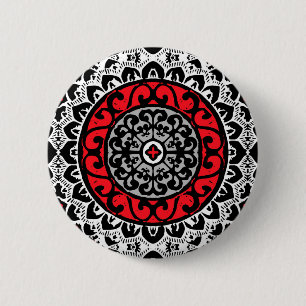 Südwestliche Sun Mandala Batik, rot, schwarz und  Button