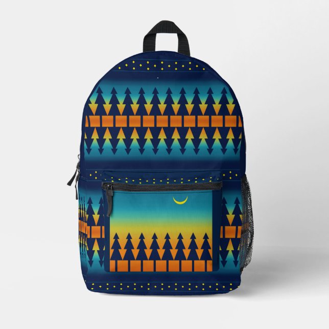 Südwestliche Sunset Pines und Moon Blanket Stil Bedruckter Rucksack (Vorderseite)