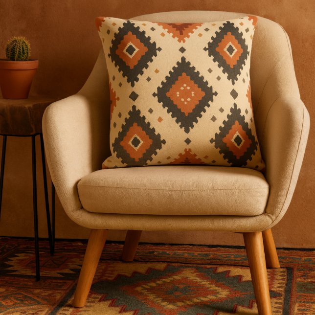 Südwestliche Terracotta und Karo Kissen (southwestern diamond pattern throw pillow)