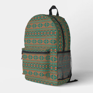 Südwestliche Türkis-Kupfer-Farben Geometrisches Mu Bedruckter Rucksack