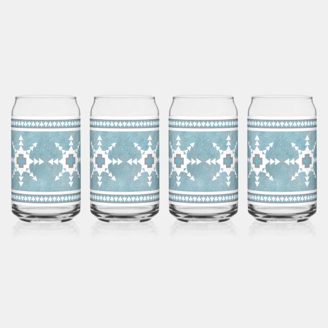 Südwestliche Winterschneeflocken Blau und Weiß Dosenglas (Vorderseite)