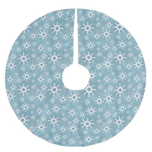 Südwestliche Winterschneeflocken Blau und Weiß Polyester Weihnachtsbaumdecke (Vorderseite)