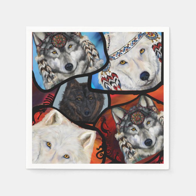 SÜDWESTLICHE WOLF-KUNST SERVIETTE (Vorderseite)