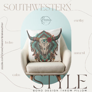 Südwestlicher Boho-Design-Stier-Schädel-Wurfkissen Kissen