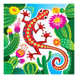 Südwestlicher Gecko mit Kaktusblüten Fotodruck