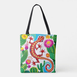 Südwestlicher Gecko mit Kaktusblüten Tasche