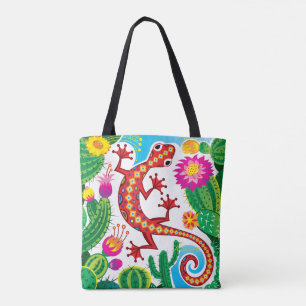 Südwestlicher Gecko mit Kaktusblüten Tasche