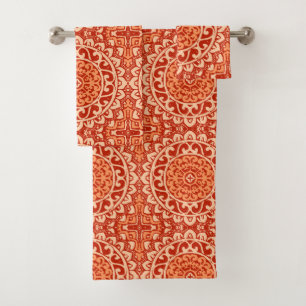 Südwestlicher Sun-Mandala-Batik, korallenrote Badhandtuch Set