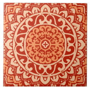 Südwestlicher Sun-Mandala-Batik, korallenrote Fliese