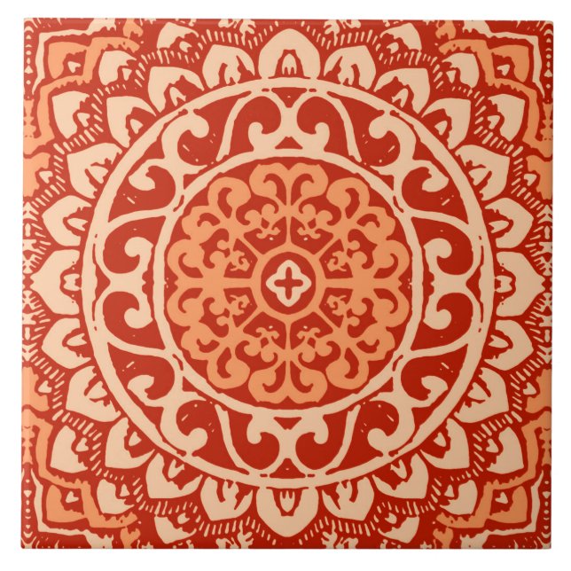 Südwestlicher Sun-Mandala-Batik, korallenrote Fliese (Vorderseite)