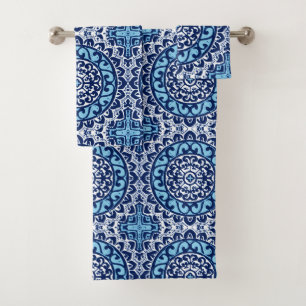 Südwestlicher Sun-Mandala-Batik, Marine-Blau u. Badhandtuch Set