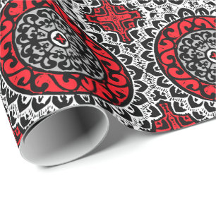 Südwestlicher Sun-Mandala-Batik, Rot, Schwarzes u. Geschenkpapier