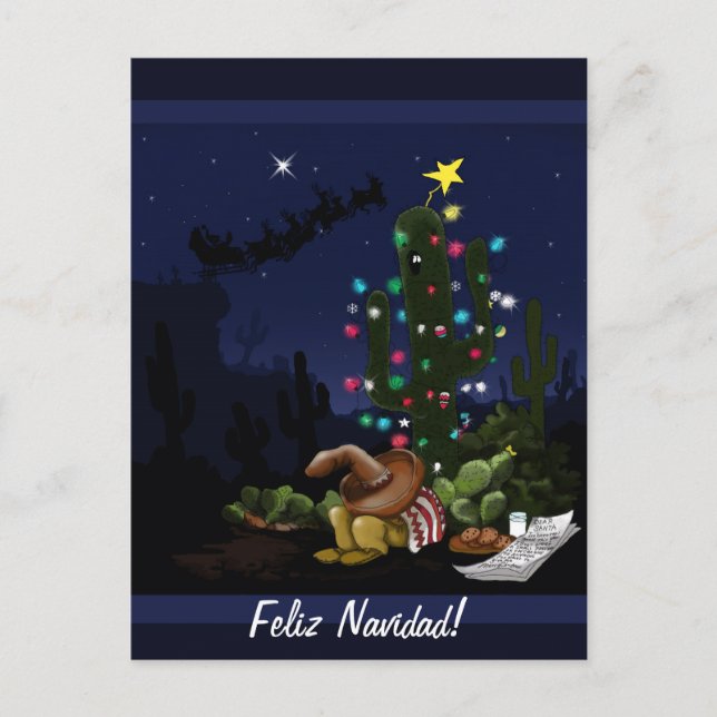 Südwestlicher Weihnachtskaktus-Cartoon Feiertagspostkarte (Vorderseite)