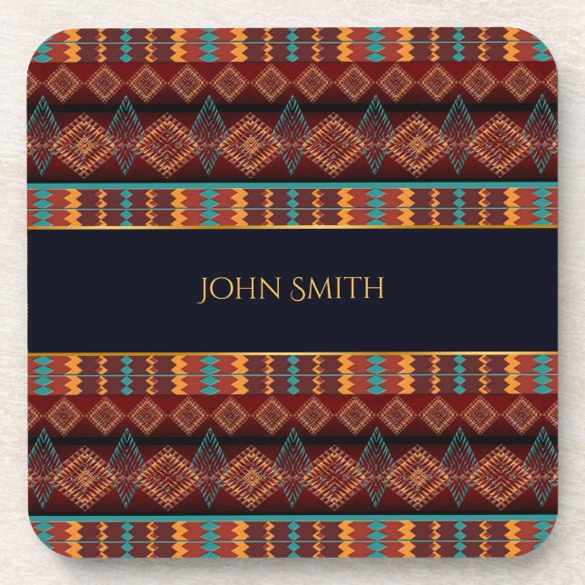 südwestliches geometrisches Muster.name Getränkeuntersetzer (Vorderseite)