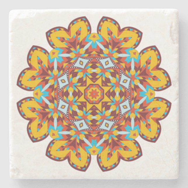 Südwestliches Mandala Design in aztekischen Farben Steinuntersetzer (Vorderseite)