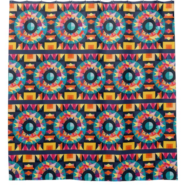 Südwestliches Muster für geometrische Quiltmuster Duschvorhang (Vorderseite)