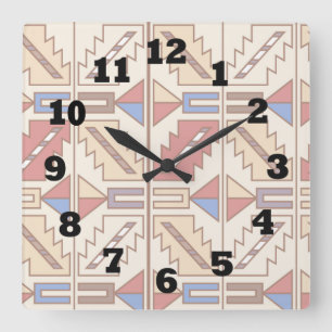 Südwestliches Muster in Brownrot und -BLAU Quadratische Wanduhr