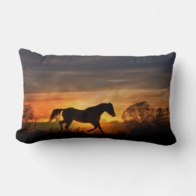Südwestpferd und Sonnenuntergang Lendenkissen (Vorderseite)