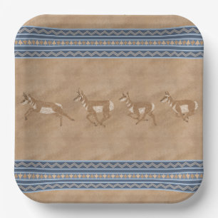 Südwestpronghorn Antelope Herd Geometric Border Pappteller