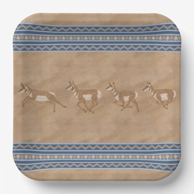 Südwestpronghorn Antelope Herd Geometric Border Pappteller (Vorderseite)