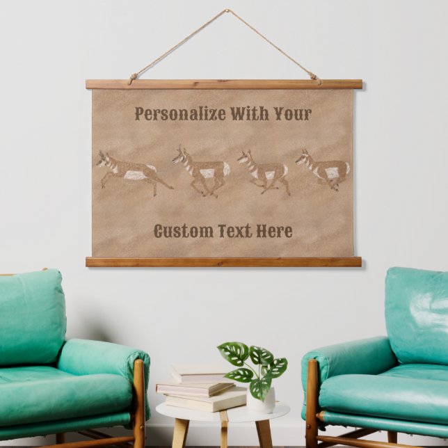 Südwestpronghorn Antelope Herd Personalisiert Wandteppich Mit Holzrahmen (Wohnzimmer)
