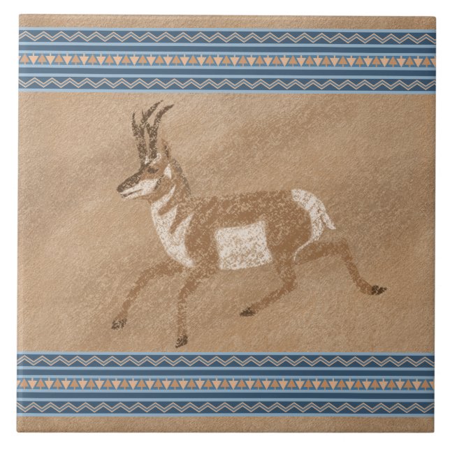 Südwestpronghorn Antelope mit geometrischer Grenze Fliese (Vorderseite)