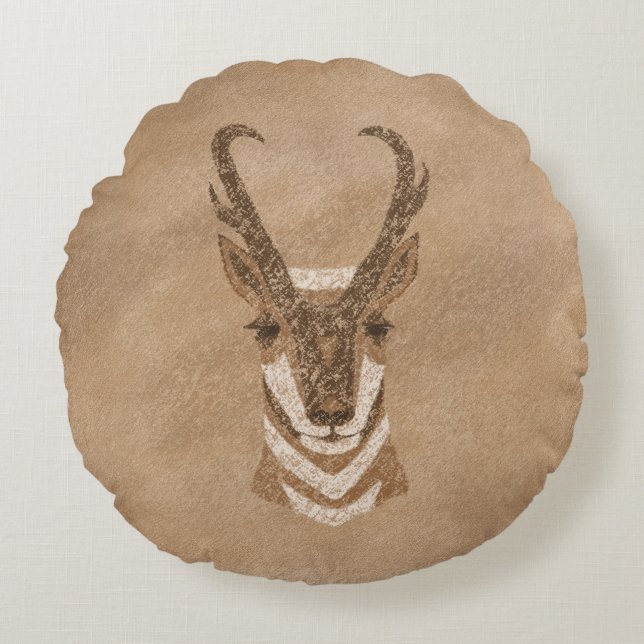 Südwestpronghorn Petroglyph Rundes Kissen (Vorderseite)