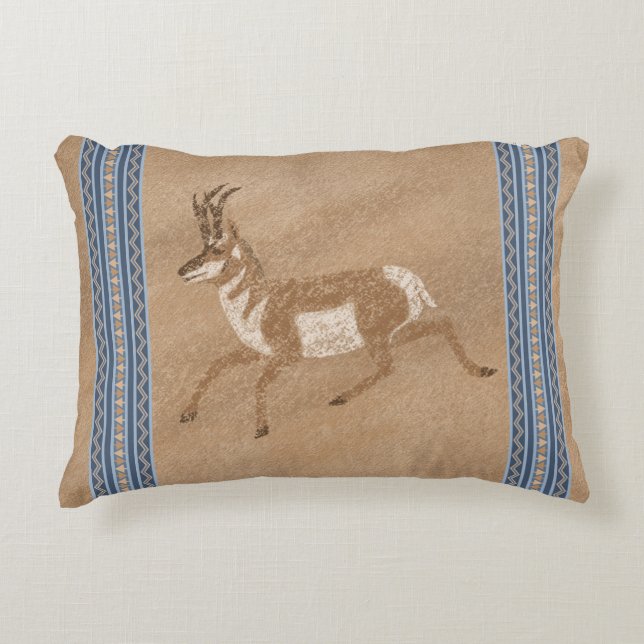 Südwestpronghorn Running Antelope Blue Border Dekokissen (Vorderseite)